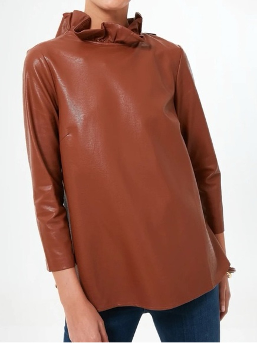 Tuckernuck Cognac Brown Faux Leather Faye Blouse - Picture 2 of 8